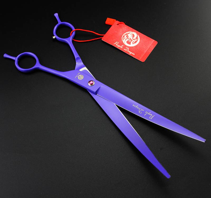 top quality with leather case purple dragon 9.0" professional hair cutting scissors Pet hair scissors Curved scissors 62HRS 9CR