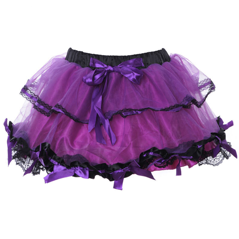 Halloween Christmas Lolita Lace Mesh Two Layered Mini Dancing Tu Tu Skirt with Bow Details Women TULLE Skit White Black Red Purple