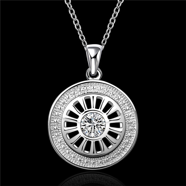 Best gift women's Button buckle shape pendant necklace white gemstone sterling silver plated necklace STSN692