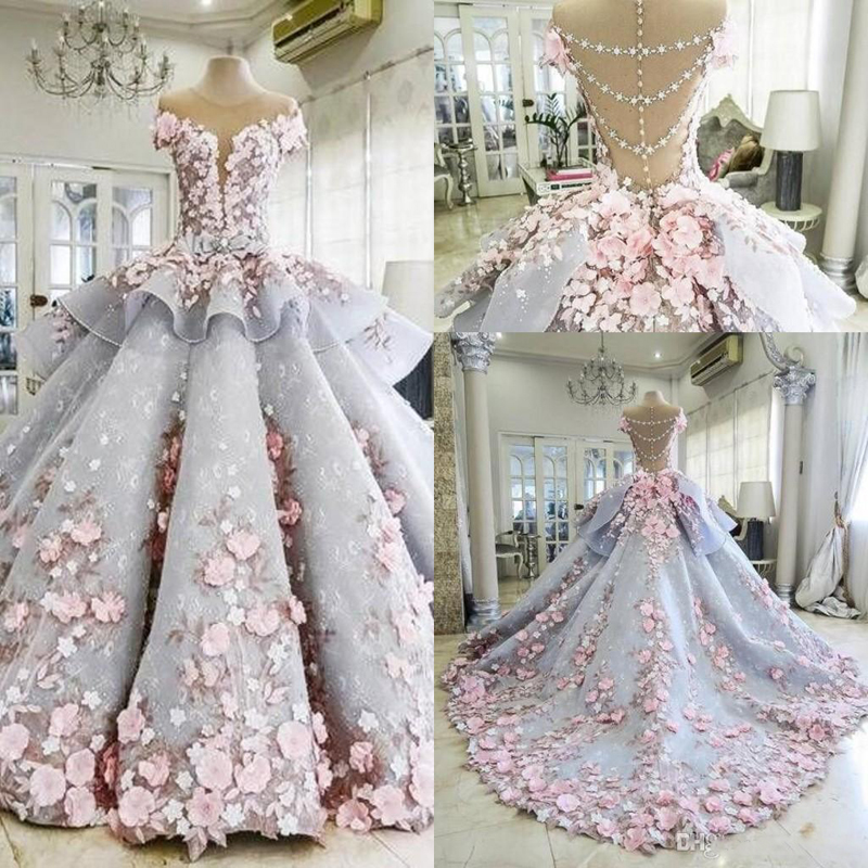 2017 maktumang Wedding Dresses Gorgeous Sheer Neckline Appliques Short Sleeves Bridal Dress Peplum Sheer Back Covered Button Wedding Gowns