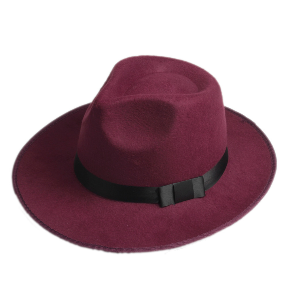 Wholesale-Unisex Men Women felt fedora hat Cappelli Jazz Felt Floppy Ribbon Band Wide Brim Panama Hat elegant gorras hombre Gangster Cap 7