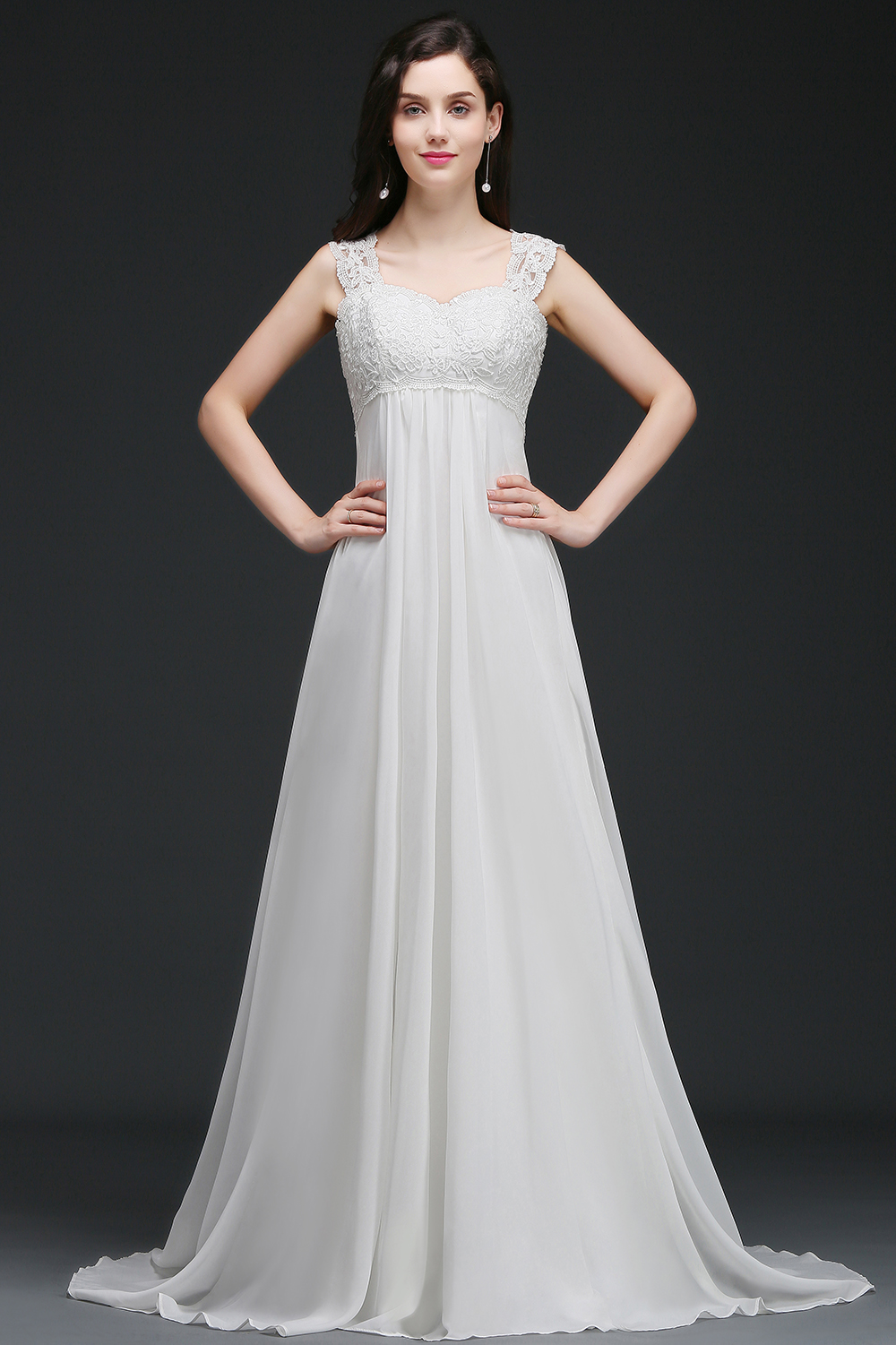 Empire Long Chiffon Party Lace Top Elegant A E Garden Dresses Summer Beach Wedding Gowns Robe Cps732 329 6660311