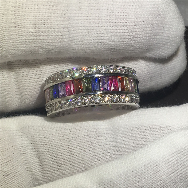 Trending ring 15ct Mitul Colors zircon stone White gold filled Anniversary wedding band rings for women men Bijoux