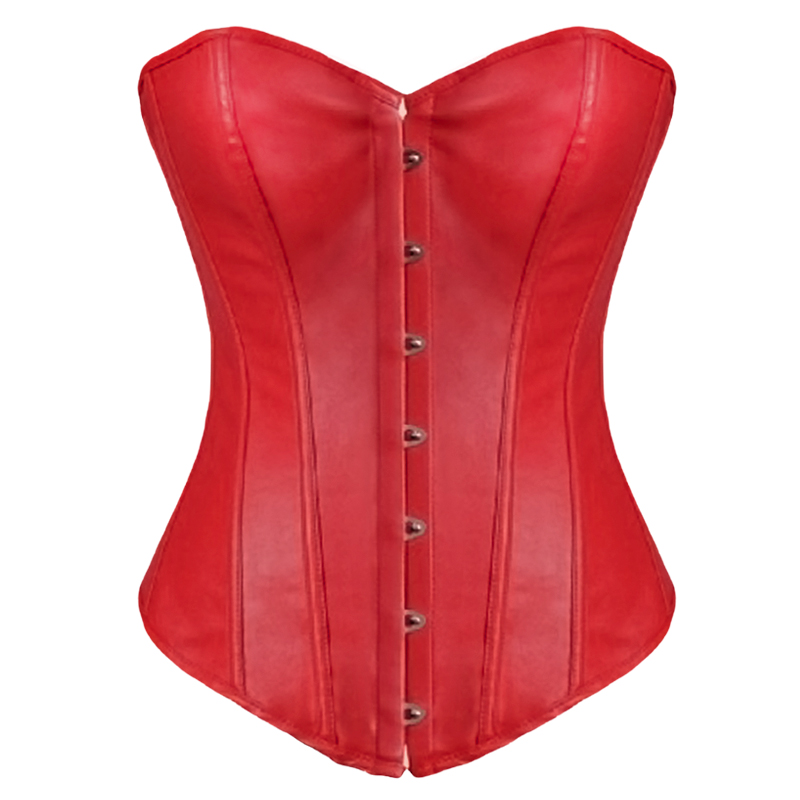 Faux Leather Strapless Corset Red body lift shaper Sexy Lingerie Lace up back 8216