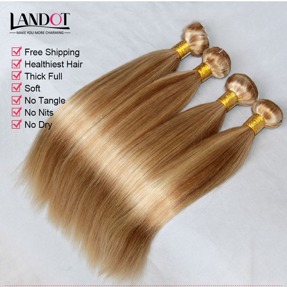 Piano Human Hair Weave Brazilian Malaysian Indian Peruvian Straight Hair Extensions Bundles Mix Color Honey Blond 27/Bleach Blonde 613# Hair
