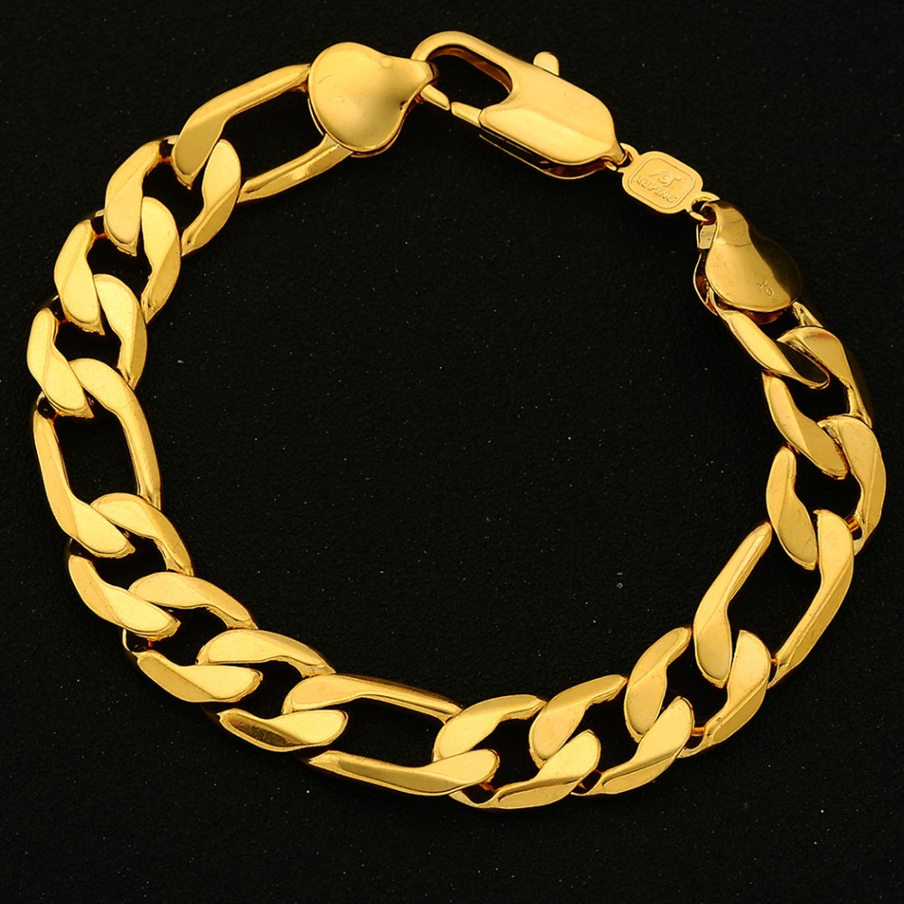 Thick Figaro Bracelet 18k Yellow Gold Filled Bracelet For Women Men 22cm Long