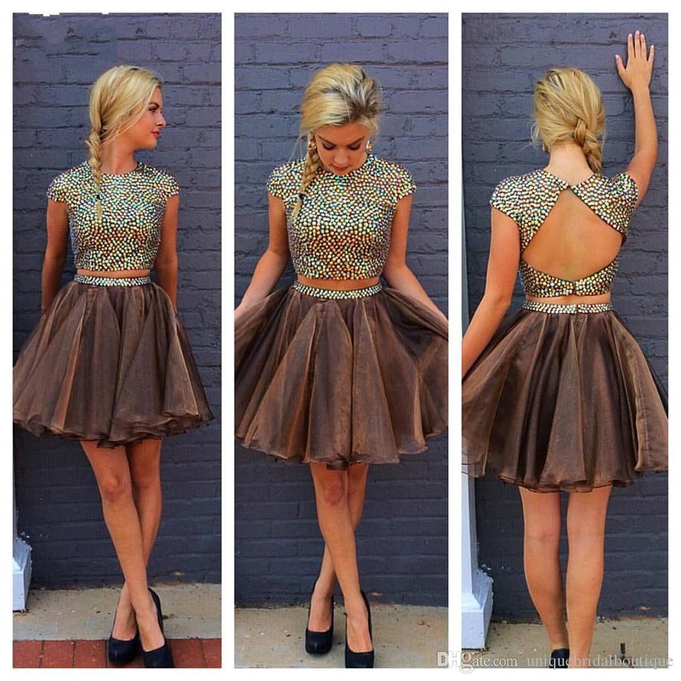 Stylish Two Piece Chocolate Short Homecoming Dresses Open Back Cap Sleeves Prom Dresses Organza Backless Cocktail Dresses Short Party Dress, Yellow
Stylish Two Piece Chocolate Short Homecoming Dresses Open Back Cap Sleeves Prom Dresses Organza Backless Cocktail Dresses Short Party Dress, Yellow