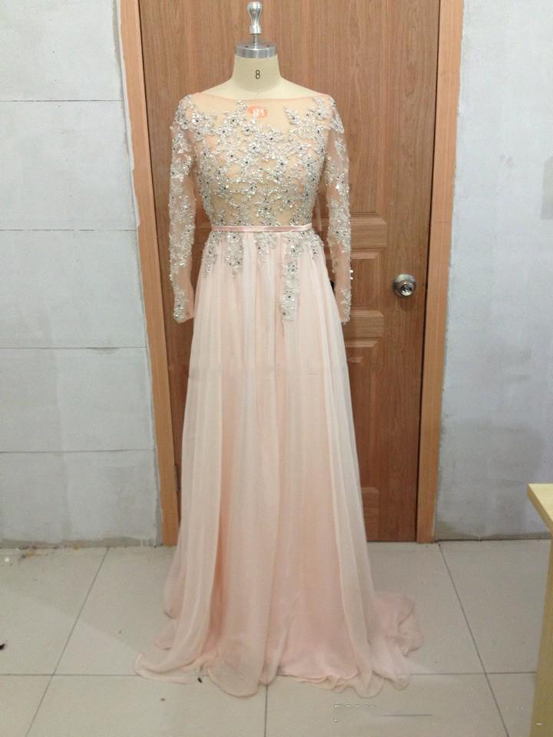 2016 Factory Realy Picture Evening Dresses Long Sleeve Beaded Sequins High Qaulity Material Evening Gowns Dress Party Dance Wear