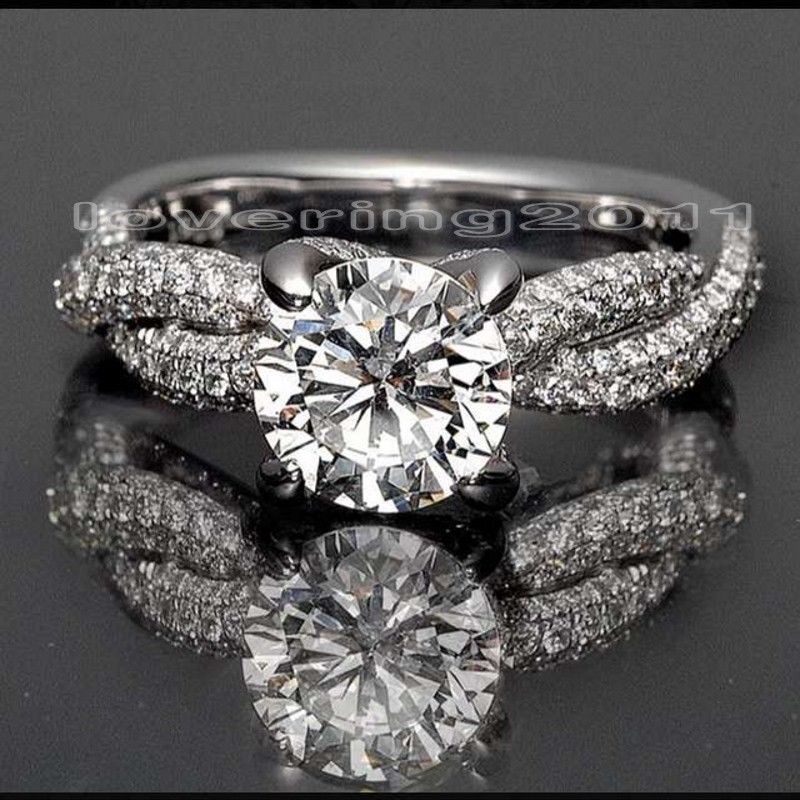 Dinosaur Claw Rings: 3ct Diamonique CZ Dia 14KT White Gold Filled Wedding Rings for Women Size 5-11