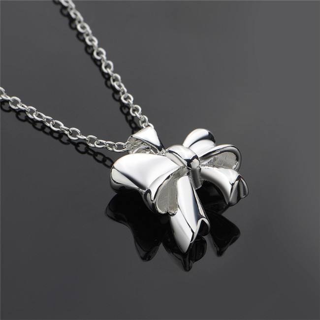 Free shipping women's Smooth butterfly knot pendant necklace sterling silver plated necklace STSN619,hot sale fashion 925 silver necklace