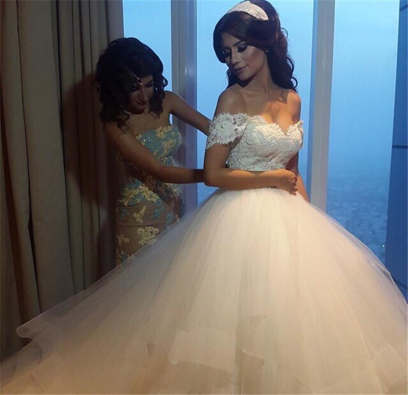 Vintage Lace Off The Shoulder Wedding Dress Sexy Backless Court Train Ruffles Tulle Long Bridal Ball Gowns Vestidos De Novia Romantic