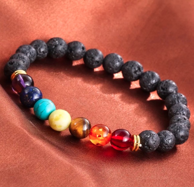Hot selling Unisex chakra energy Beaded, Strands natural lava stone bracelets 8mm colorful beads bracelets free shipping