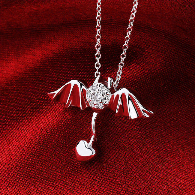 Brand new Angel wings Pendant Necklace white gemstone sterling silver necklace STSN686,fashion 925 silver necklace factory direct sale