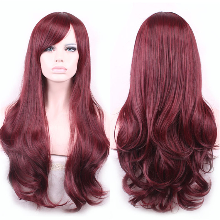 WoodFestival lolita wave wig heat resistant synthetic hair bangs natural burgundy wigs for women african americans