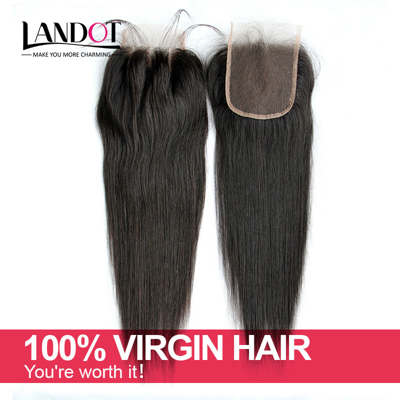 Brazilian Straight Virgin Human Hair Lace Closures Free Middle 3 Part Peruvian Malaysian Indian Cambodian Mongolian Hair Top Closure 4x4Size