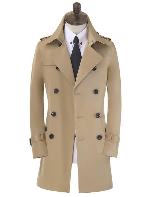 Khaki black beige black double breasted mens trench coats man long coat men clothes slim fit cotton overcoat men plus