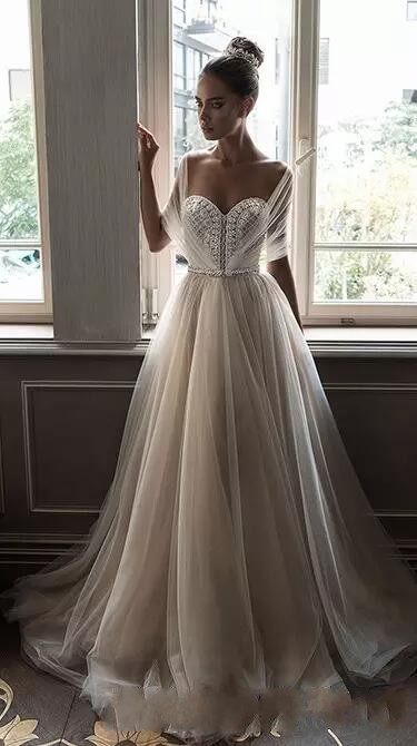 sweetheart neckline arabian elie saab style crystal embellished brides gown elegant pearl accented aline tulle dress