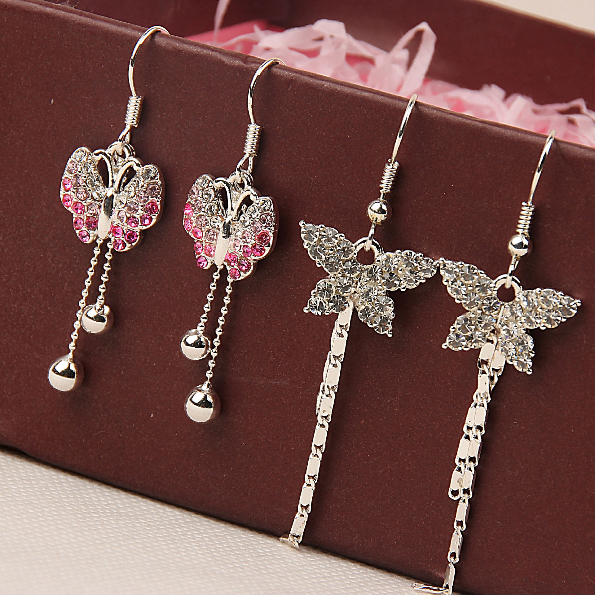 Random mix 100 style 100Pairs/lot Color preserving alloy Set auger Silver crystal pearl Fashion Earrings wholesale earrings New fashion jewe