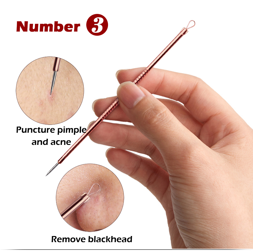Skin Cleaning 4PCS Rose Gold Pimple Needle Blackhead Remover Acne Treatment Black Extractor