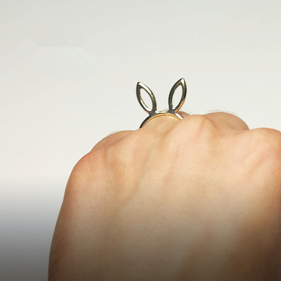 Cute Bunny Rabbit Ring Lovely Bunny Hare Ears Rings Stainless Steel Pet Cat Head Face Ring Simple Outline Animal Rings for Easter Day Gifts