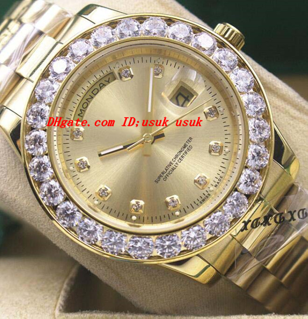 Luxury Watches 2018 Mens 18k Yellow Gold Dial Bigger Diamond Bezel Watch 18338 Automatic Fashion Brand Men's Watch Wristwatch
Luxury Watches 2018 Mens 18k Yellow Gold Dial Bigger Diamond Bezel Watch 18338 Automatic Fashion Brand Men's Watch Wristwatch