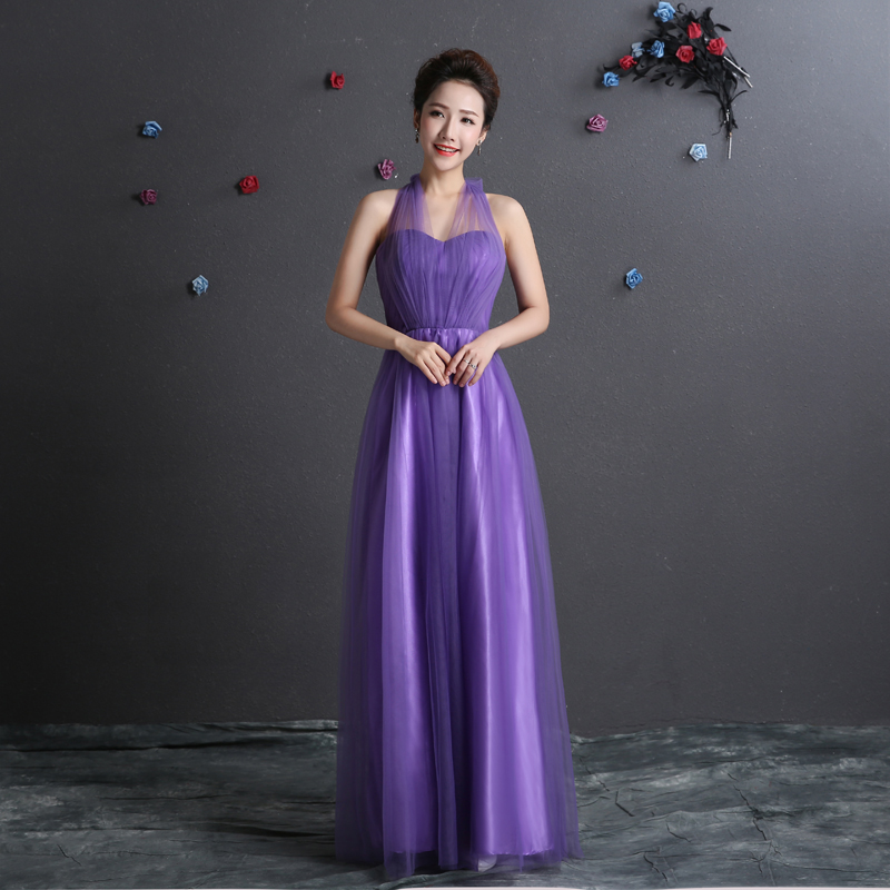 Pleated Long Soft Tulle Convertible Bridesmaid Dress 2016 Lace Up Bridesmaid Gowns Floor Length Party Dress