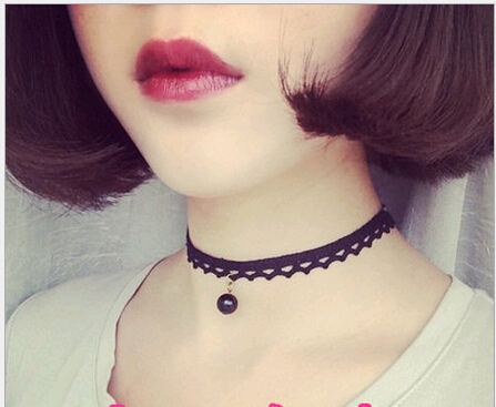 New Korean Lace Neck Necklaces Collar Style Teen Black Velvet Pearl Choker Necklace Collars Bone Goth Rock Torques with pendant