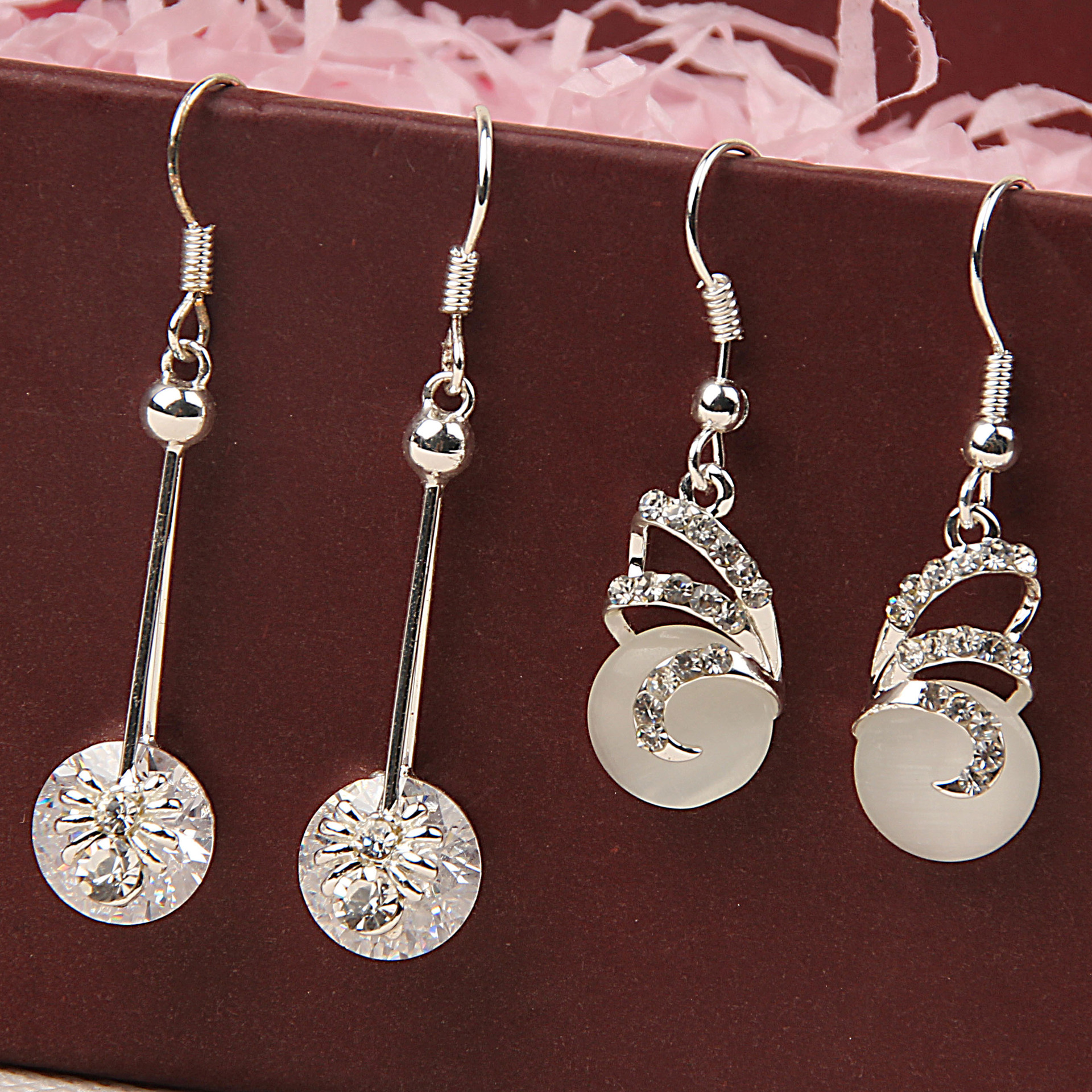 Random mix 100 style 100Pairs/lot Color preserving alloy Set auger Silver crystal pearl Fashion Earrings wholesale earrings New fashion jewe