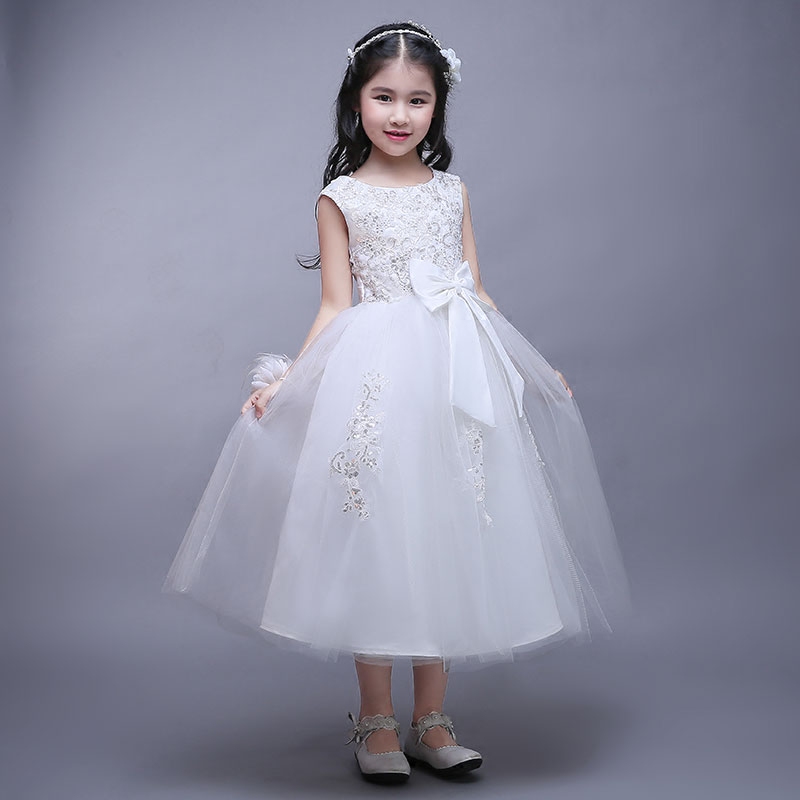 Scoop Neck Organza With Lace Sequin Flower Girl Dresses 2016 Tea Length First Communion Dresses For Girls