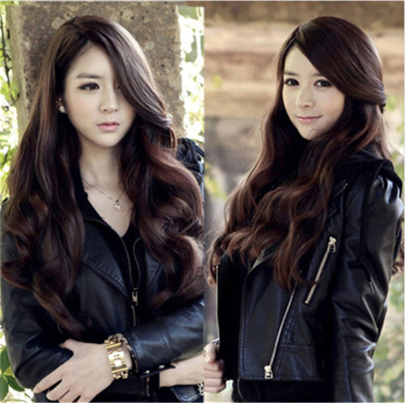 WoodFestival long black wig with bangs women brown curly synthetic wigs heat resistant ladies big wave hair for women