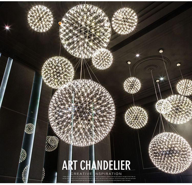 LED Pendant Lamp Light Firework Stainless Steel Ball Chandelier Lights Restaurant Villa Hotel Lighting Living Room