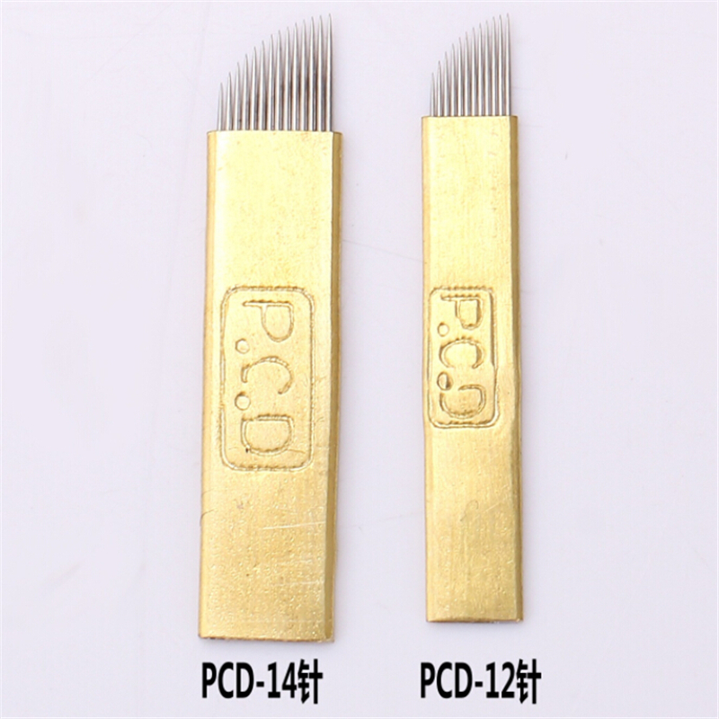 Wholesale-50 Pcs Permanent makeup manual needle PCD 12 or 14 Pins Needle Blade for Eyebrow Tattoo