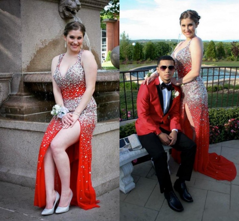 Sexy Red Crystals Beaded Prom Dresses Open Back Side Split Halter Evening Gowns Girls Pageant Dresses Custom Made Plus Size, Same as picture
Sexy Red Crystals Beaded Prom Dresses Open Back Side Split Halter Evening Gowns Girls Pageant Dresses Custom Made Plus Size, Same as picture