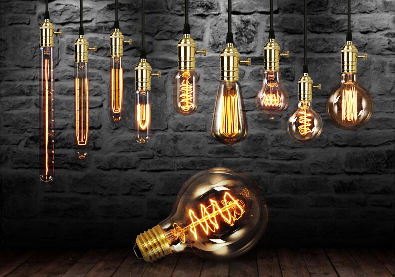 loft hanging lights vintage pendant lights copper lamp holder Edison light bulb industry pendant lamps Golden/Chrome E27 W-filament bulb