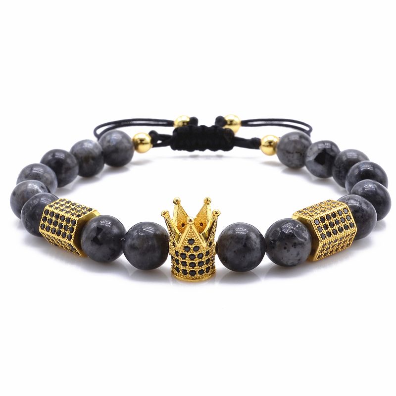 Fashion Design the Imperial Crown and Hexagon Charms Strands Bracelets Natural Stone grains of Light for men women Twisted macrame Bracel