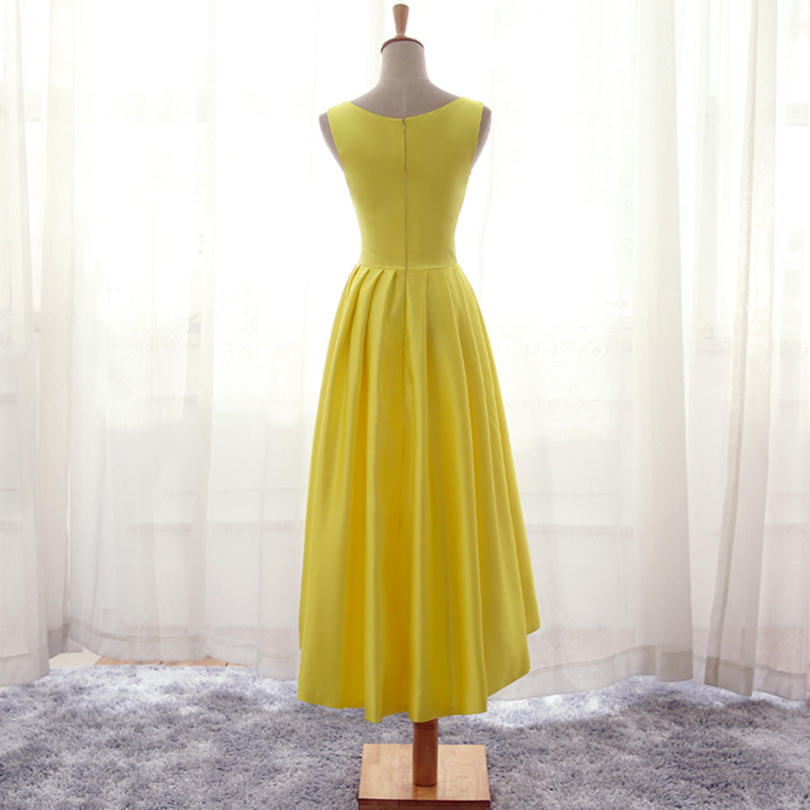Scoop Neck Satin High Low Cocktail Dress 2018 New Party Dress Short Front Long Back