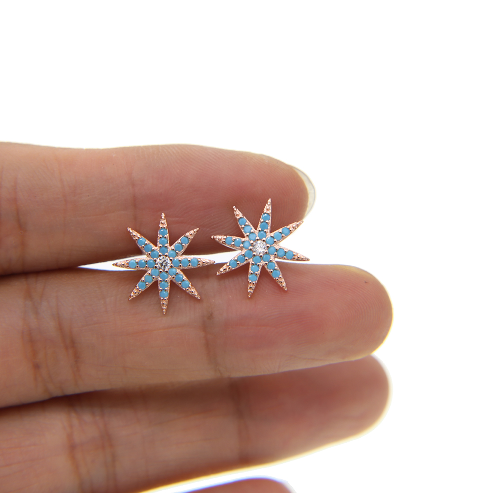 new arrive fashion jewelry mciro pave turquoise star north star studs rose gold silver stud earring