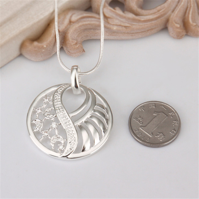 Cheap round shape hollow Pendant Necklace white gemstone sterling silver necklace STSN430,fashion 925 silver necklace factory direct sale