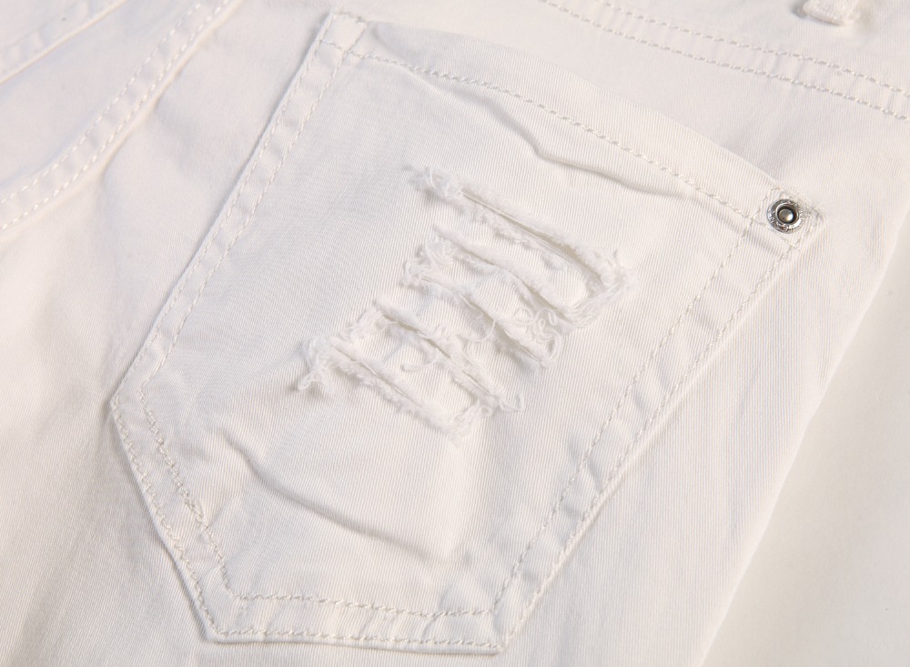 Wholesale-2016 new white men's casual jeans big hole in knee pants zipper jeans fashion jeans and comfortable