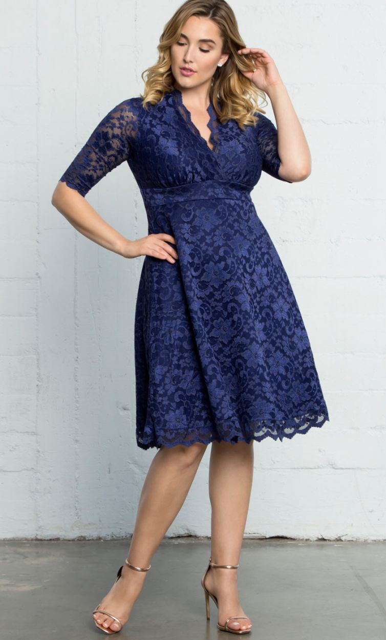 Blue Royal Plus Size Lace Formal Dresses With Half Sleeves Deep V Neck Knee Length Evening Gowns A E Cheap Short Prom Dress