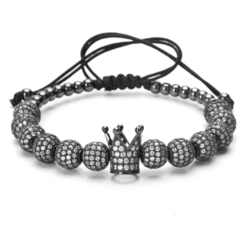 Men bileklik slivery Crown Charm Bracelets Jewelry Strands DIY 4mm Round Beads Braided Bracelet Female pulseira Zircon Gift Valentine's Day Holid