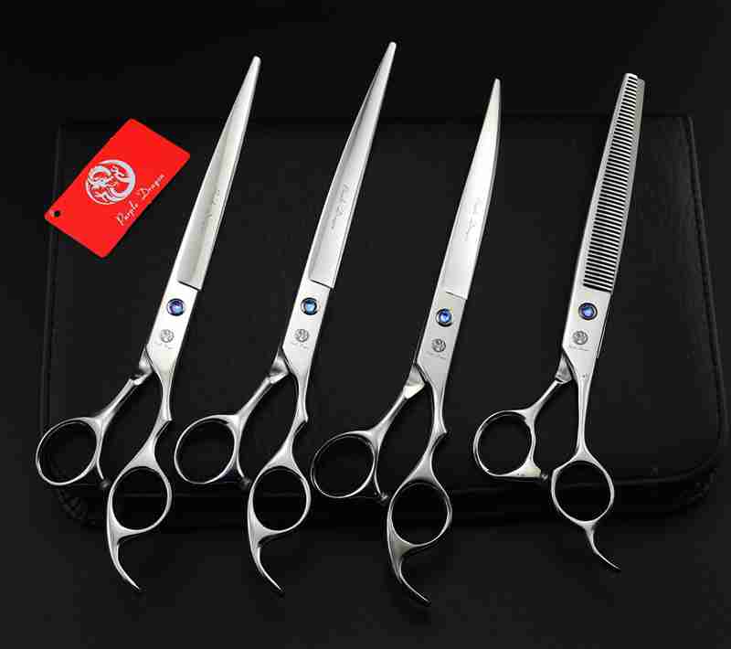 5 colros with leather case purple dragon 4 pcs set 8 inch professional hair scissors hair cutting scissors /Thinning scissors, scissors set