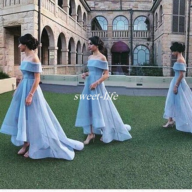 Off Shoulder Sky Blue Wedding Guest Party Maid of Honor Dress Arabic Prom Gowns 2020 Hi Lo Plus Size Bridesmaid Dresses
Off Shoulder Sky Blue Wedding Guest Party Maid of Honor Dress Arabic Prom Gowns 2020 Hi Lo Plus Size Bridesmaid Dresses