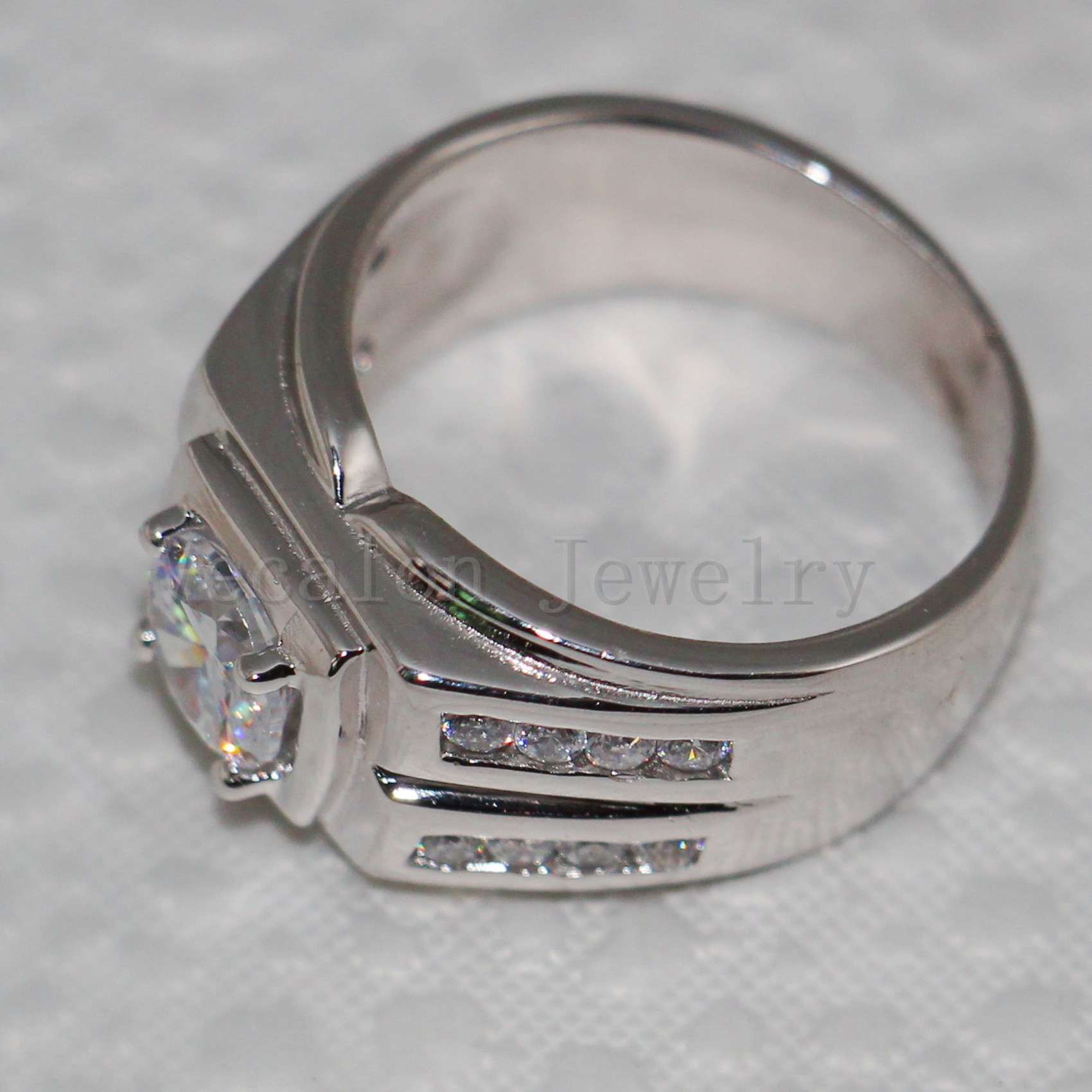 Vecalon Handmade Engagement Wedding Band ring for men Solitaire 2ct Simulated diamond Cz 925 Sterling Silver male Party ring