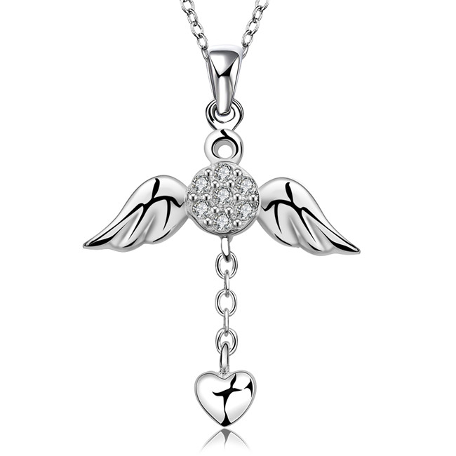 Brand new Angel wings Pendant Necklace white gemstone sterling silver plate necklace STSN674,fashion 925 silver necklace factory direct sale