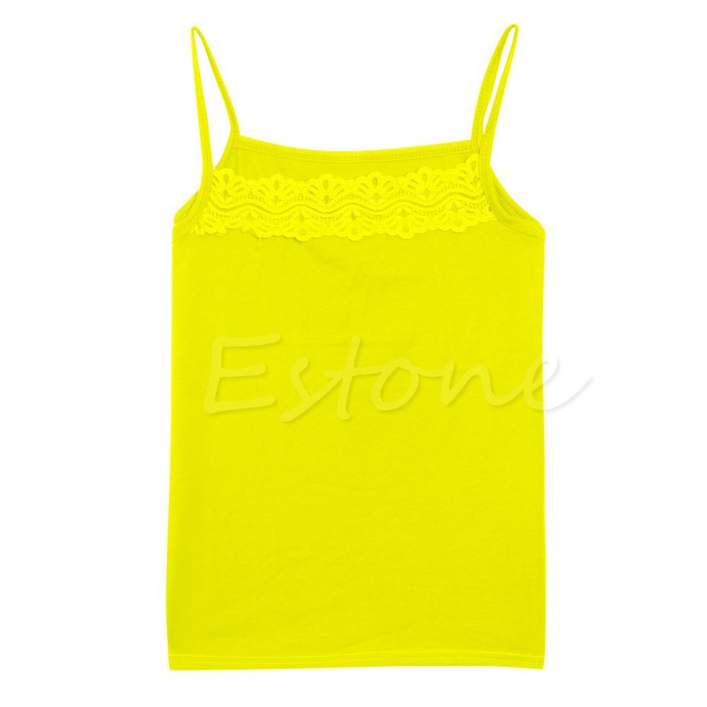 Wholesale-[COCKCON] Women Sleeveless Camisole Basic Stretch Spaghetti Cotton Lace Tank Tops Cami