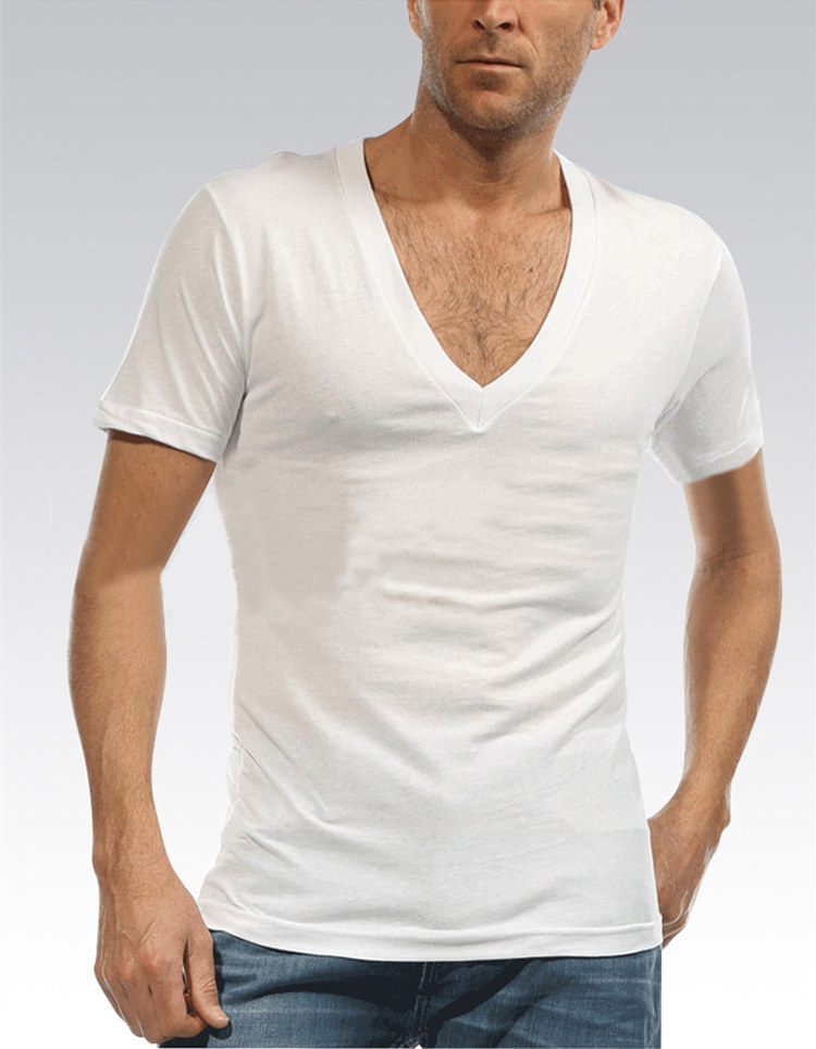 Wholesale-Undershirt for Men Dress Shirt Deep V Neck Fanila T Shirt for Camiseta Hombre 95% Cotton Ondergoed Sexy White S-XXXL G 2458