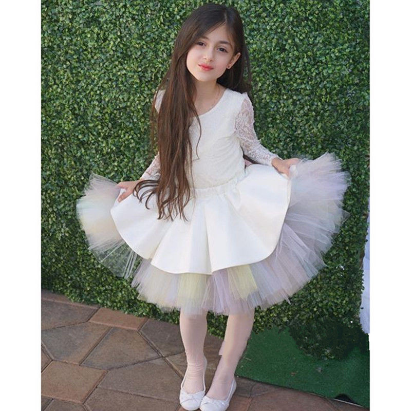 Cute Short Tutu Flower Girls' Dresses Crew A Line Tull Pageant Dresses for Kids Girls Communion Dress With Long Sleeve Sheer Lace, Ivory
Cute Short Tutu Flower Girls' Dresses Crew A Line Tull Pageant Dresses for Kids Girls Communion Dress With Long Sleeve Sheer Lace, Ivory