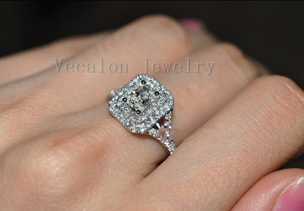 Vecalon Fashion ring Princess cut 2ct Cz Diamond ring 10KT White Gold Filled Women Engagement Wedding Band ring