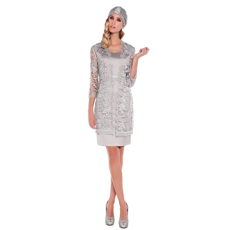 Fashion Silver Lace Mother Of The Bride Dresses With Jacket Jewel Neck Sheath Wedding Guest Dress Knee Length Plus Size Evening Gowns
Fashion Silver Lace Mother Of The Bride Dresses With Jacket Jewel Neck Sheath Wedding Guest Dress Knee Length Plus Size Evening Gowns